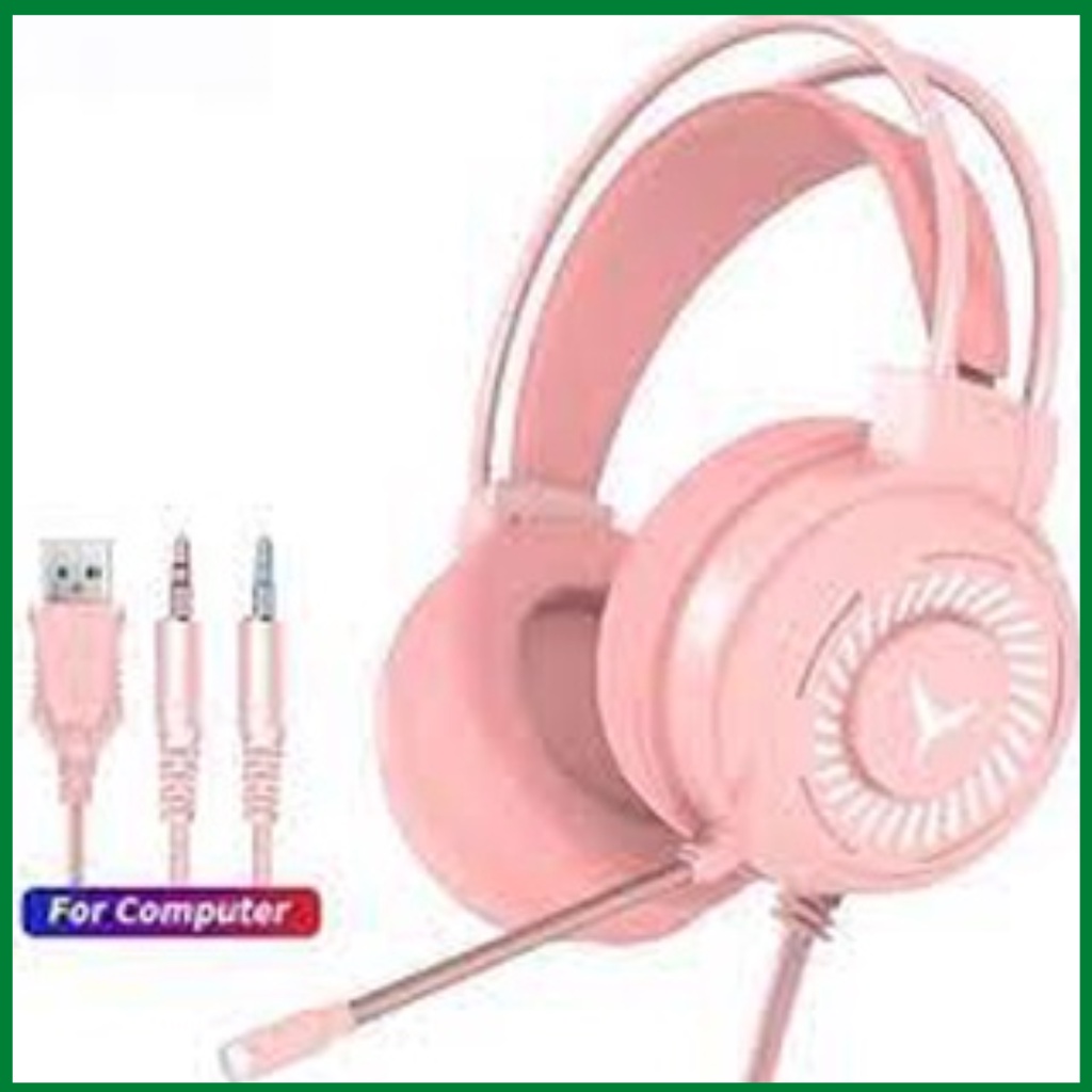 Tai nghe Gaming chụp tai màu hồng có đèn Led và Mic, headphone cho PC, lap, điện thoại BH LỖI 1 ĐỔI 1