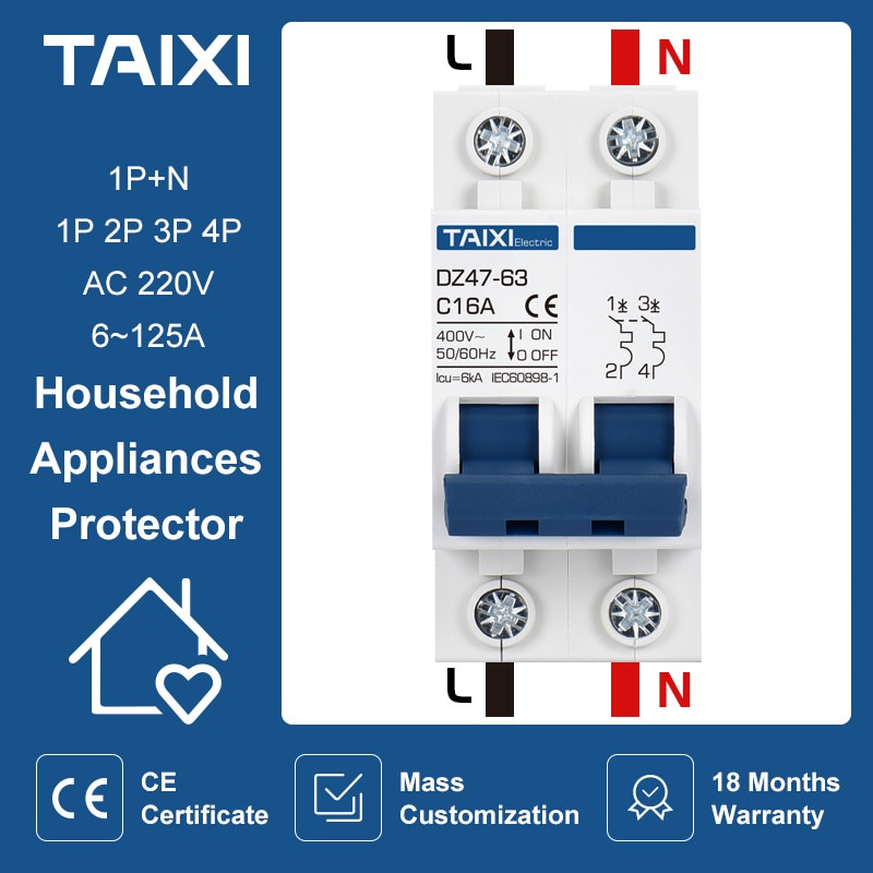 MCB DZ47-63 1P 2P 3P 4P Bộ ngắt mạch thu nhỏ DZ47 60Hz 10A 16A 20A 25A 40A 63A C loại C45 Công tắc k