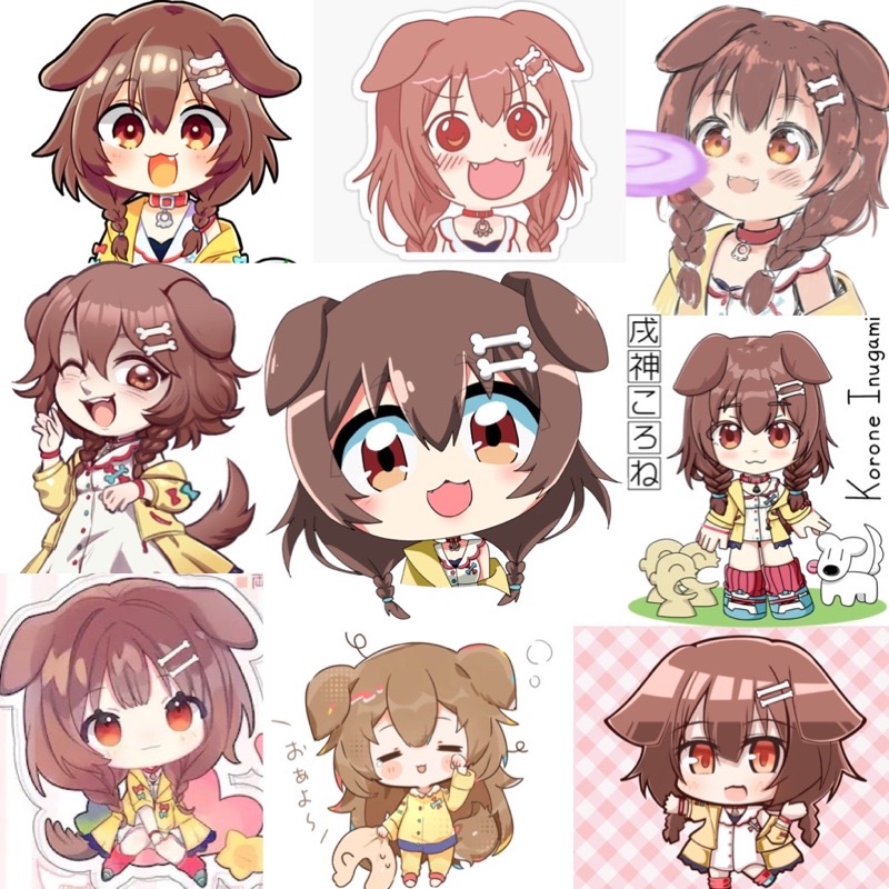 Ảnh Sticker Inugami Korone Hololive 30-60 cái ép lụa khác nhau /hình dán inigami Korone