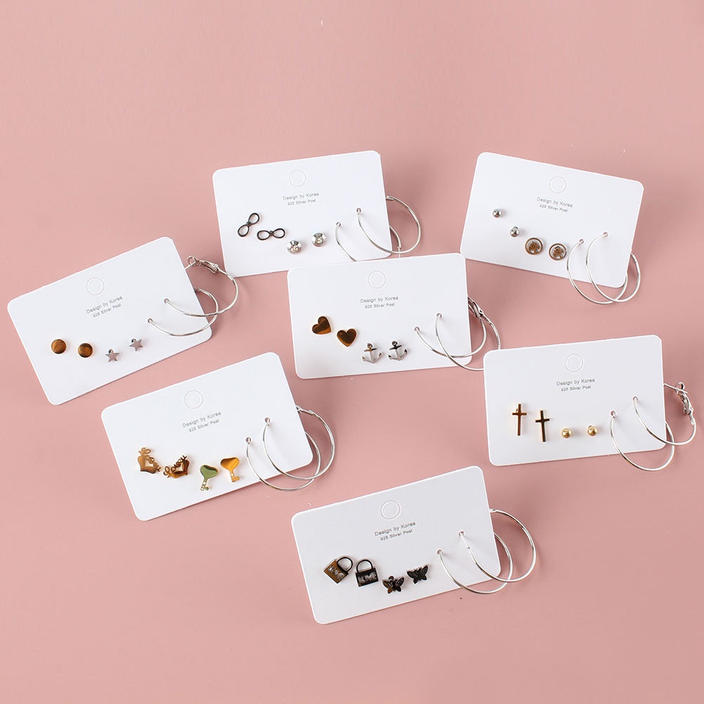 Set 6 khuyên tai hợp kim nhiều kiểu dáng xinh xắn cho nữ