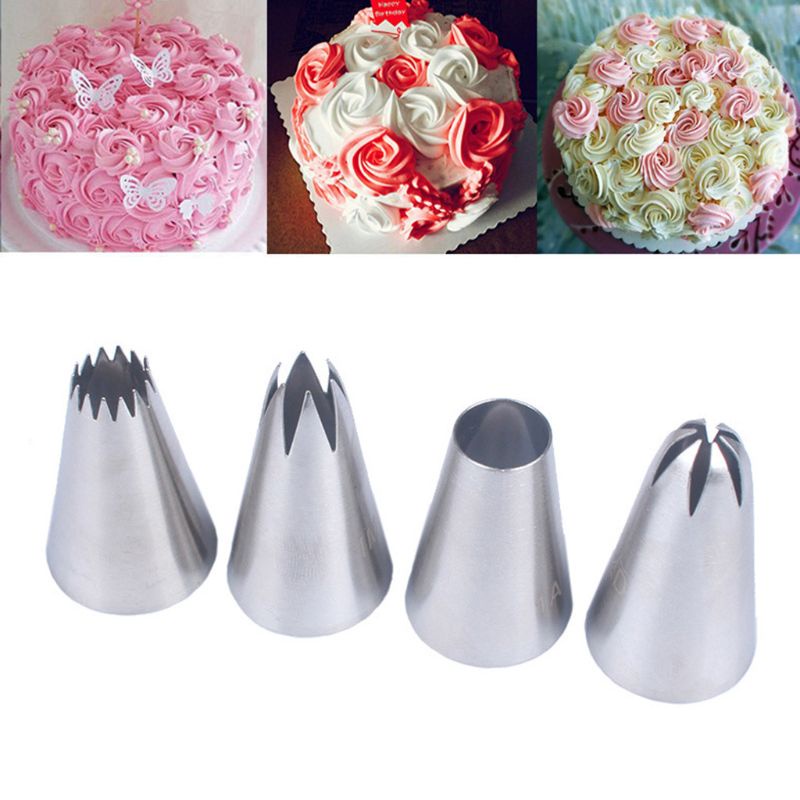 Set 4 Đuôi Bắt Bông Kem Trang Trí Bánh Bằng Thép Không Gỉ