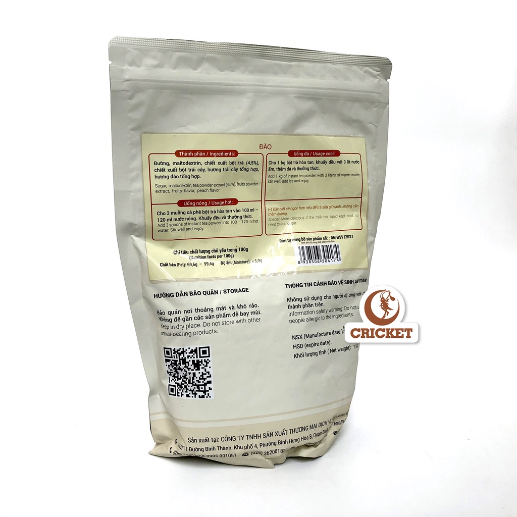 Trà Đào hòa tan BenusCream Túi 1kg-Dạng bột tan nhanh dùng trong pha chế, thơm ngon tiện lợi Nguyên Liệu Trà Sữa CRICKET