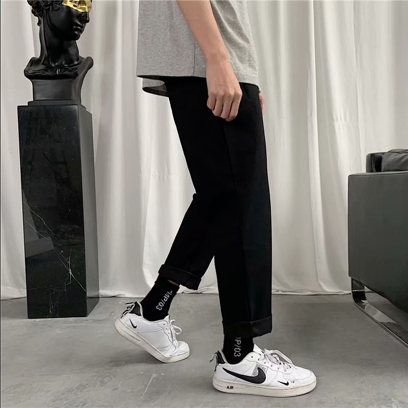 đơn sắc Thời trang quần tây nam và nữ rộng rãi giản dị phong cách Hàn Quốc unisex Hợp thời trang Quần ống suông đơn sắc