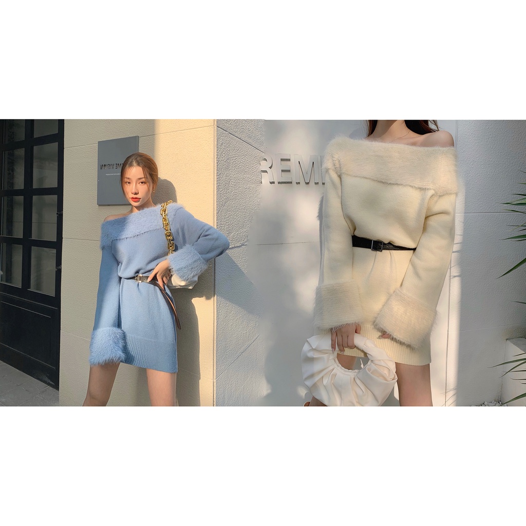 👗👗Áo len chui đầu dáng rộng cổ cao vừa phải thêu hình kén dễ thương