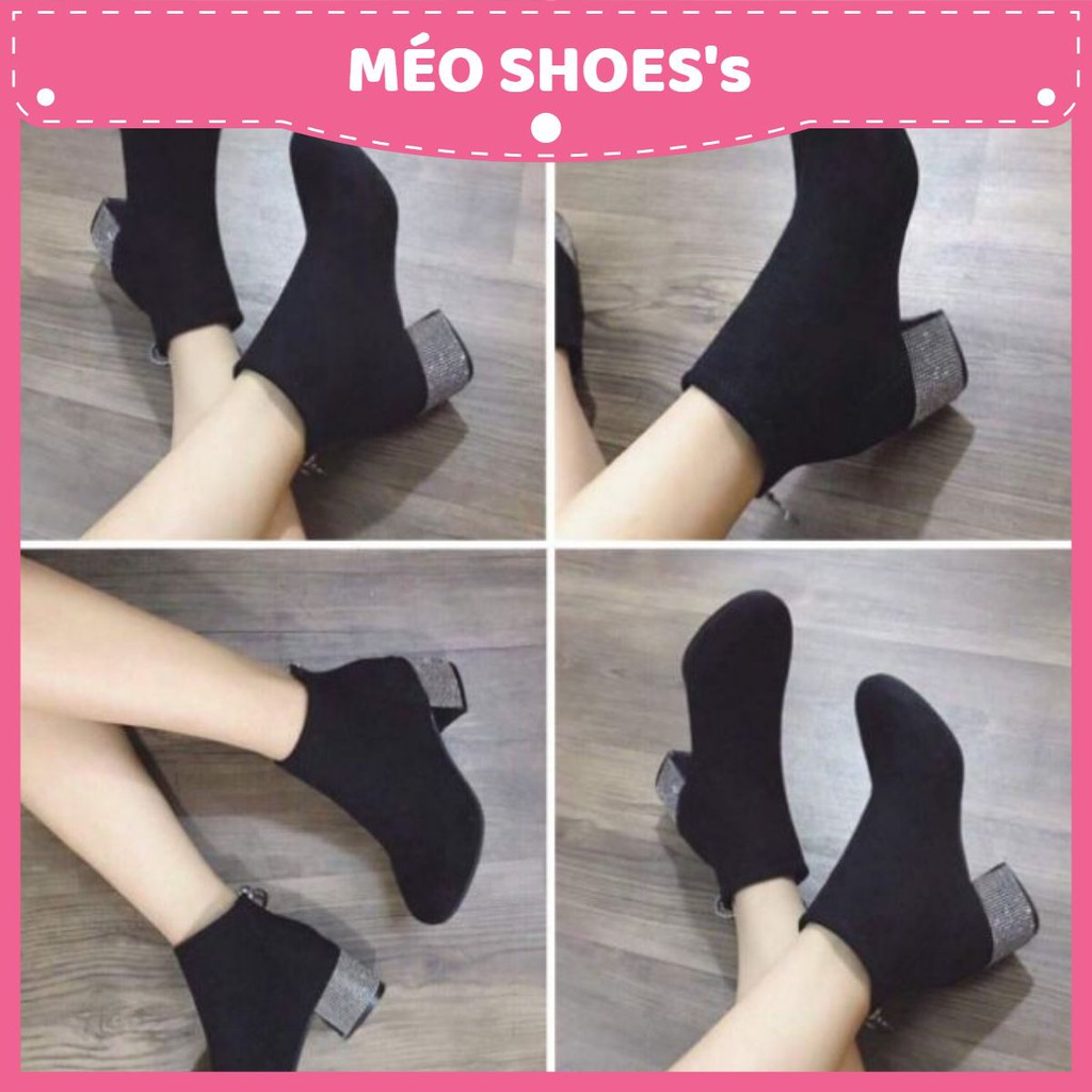 [MÉO SHOE] Boots cao gót nữ da lộn màu đen 3 phân