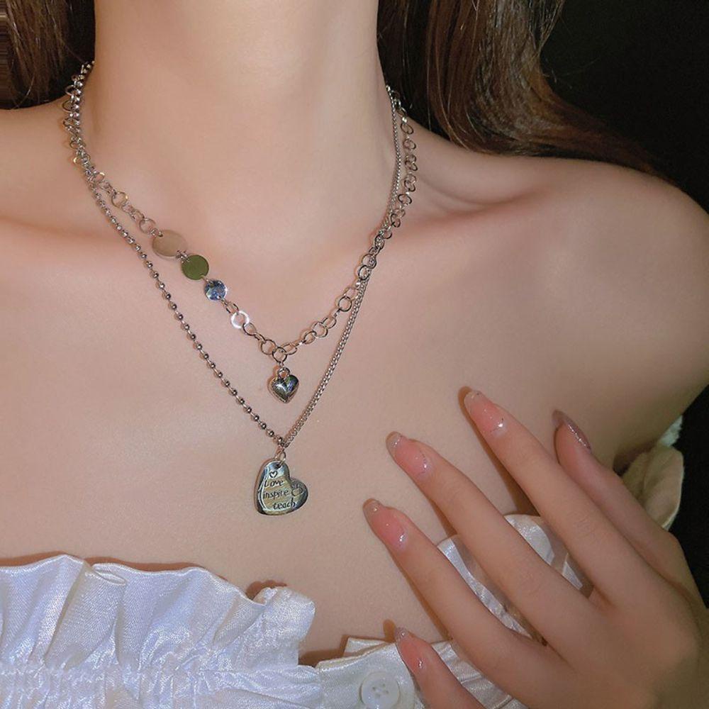 Vòng Cổ Choker Hai Lớp Hình Trái Tim Đơn Giản Sang Trọng Dành Cho Nữ