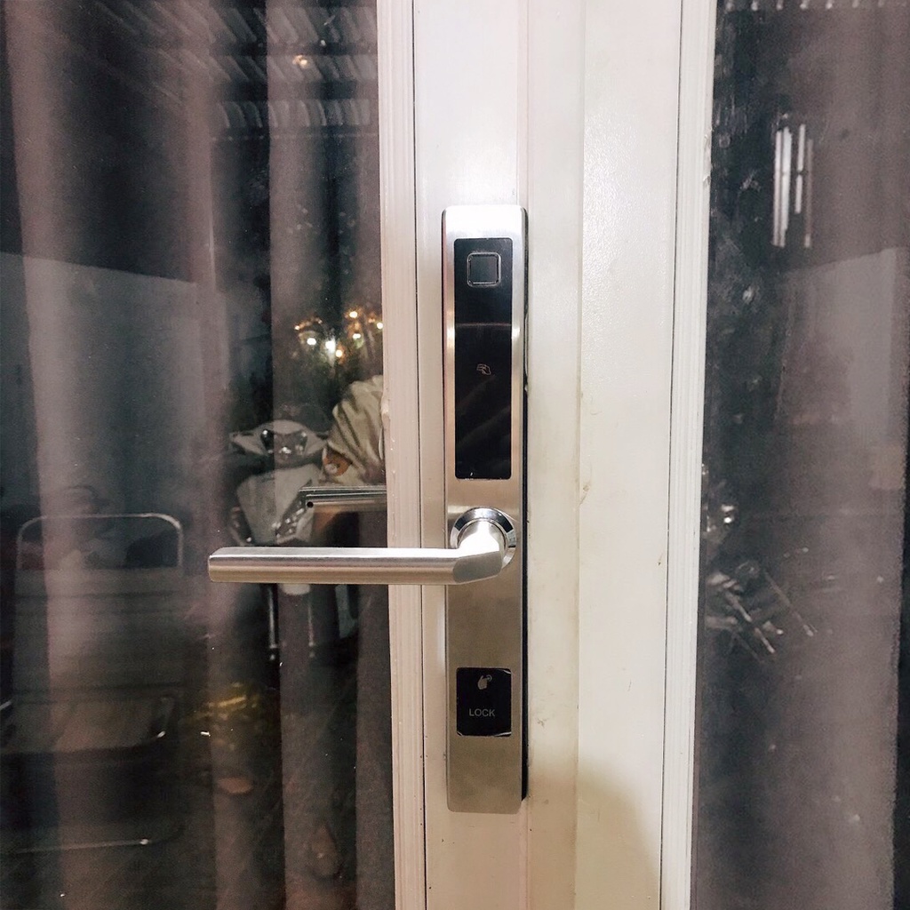 Khoá cửa vân tay Hilock HL1019 xài App dùng cho cửa sắt, cửa nhôm, nhôm xingfa, nhựa lõi thép, cửa bản mỏng nhỏ