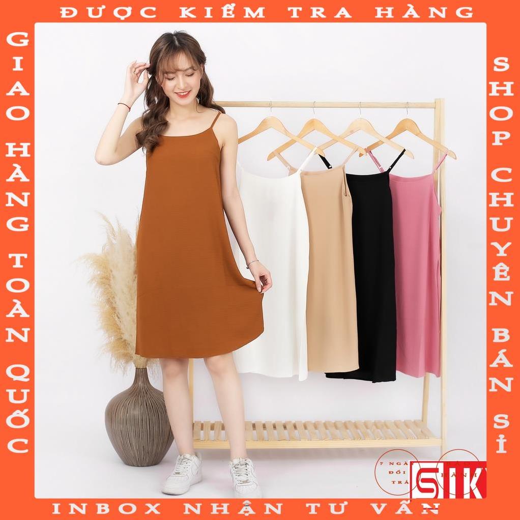 Váy 2 dây dài suông chất đũi lụa trơn basic nữ - VX01 luongphon