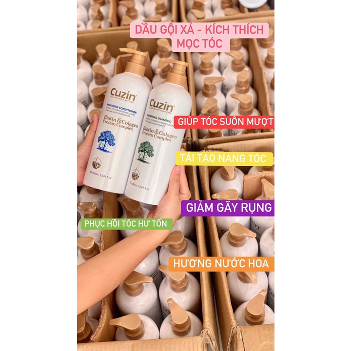 Cặp Dầu Gội Xả BIOTIN CUZIN 1000ML | Giảm Rụng Tóc, Kích Mọc Tóc
