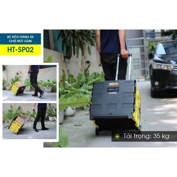 Xe kéo hàng đi chợ siêu thị 40kg rút gọn nhập khẩu ADVINDEQ HT-SP02, Xe đẩy hàng hình hộp vali xếp gọn trên ô tô đa năng