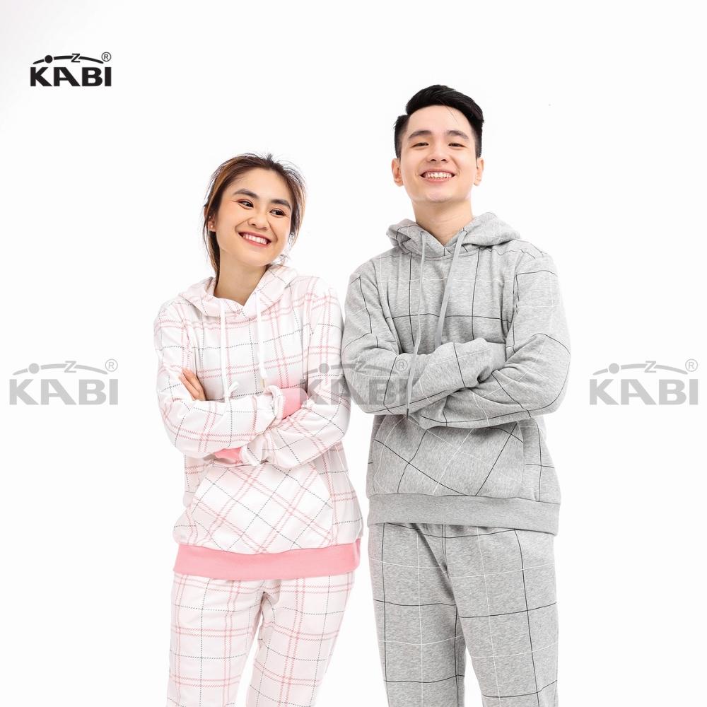 Đồ bộ hoodie nam KABI bộ áo khoác quần dài thu đông caro xám thun cotton nỉ