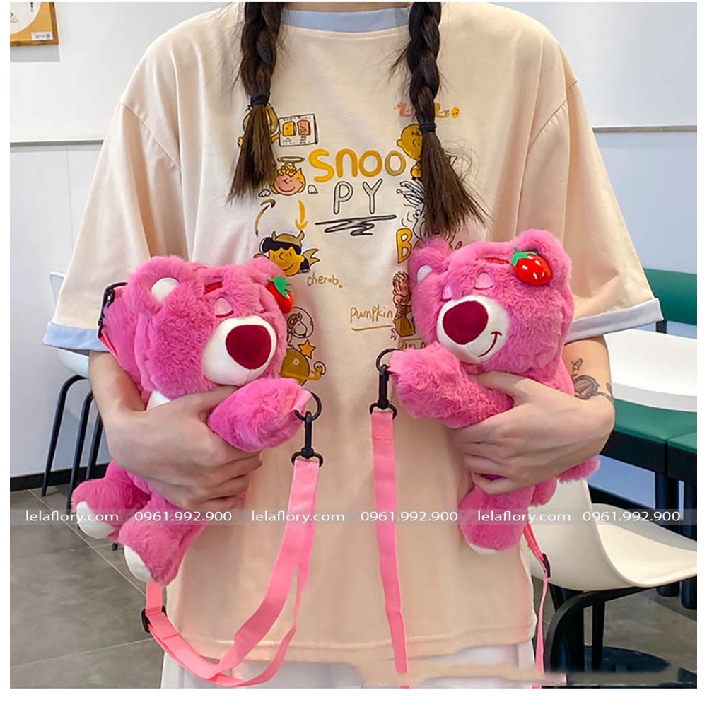 Gấu bông LOSTO màu hồng có hương dâu thơm nhẹ (không kèm hoa) dùng làm quà tặng, trang trí hộp hoa HOT TREND 2023