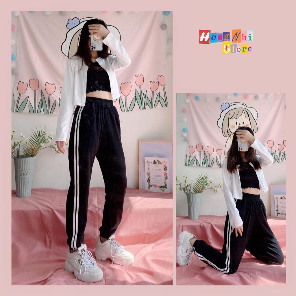 Quần Jogger Line Ulzzang Unisex Jogger Đen 2 Sọc Trắng Dáng Rộng - MM