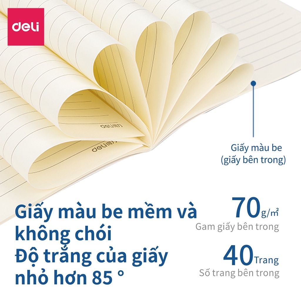 Sổ tay ghi chép khâu gáy A5 Deli 40 trang - 1 quyển - Màu ngẫu nhiên - PFA540