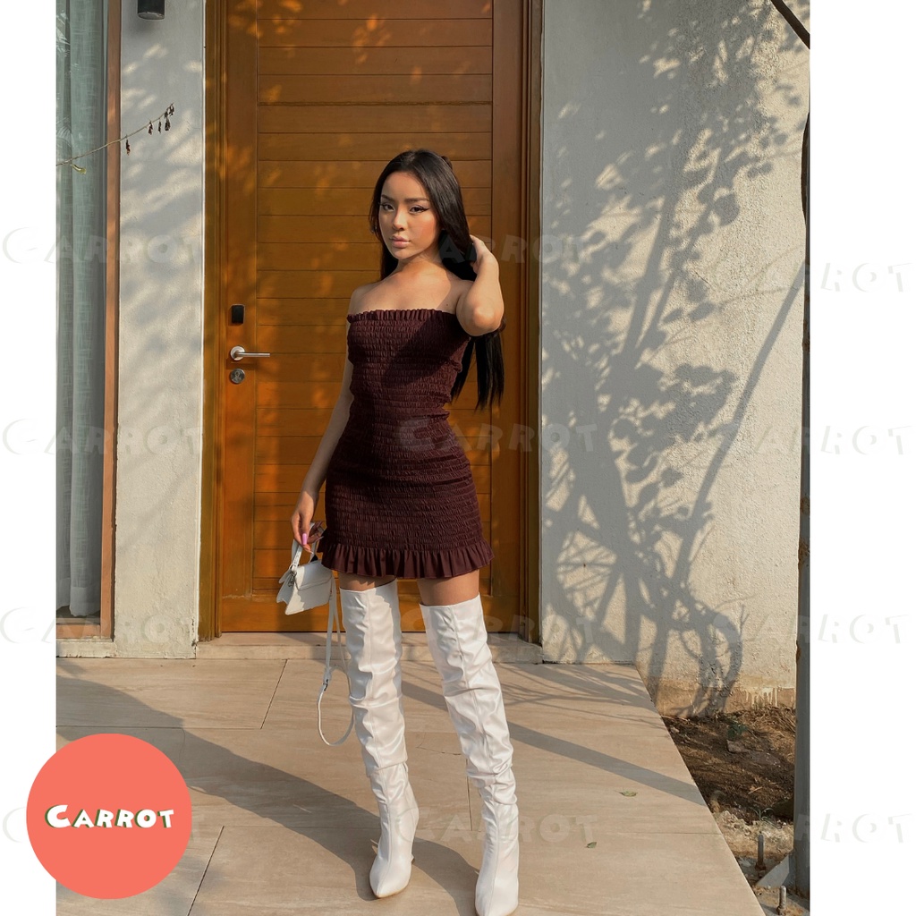 Đầm body ôm váy nhúm thiết kế không tay cá tính đi chơi du lịch màu cam nâu hồng carrotxinhdep | BigBuy360 - bigbuy360.vn