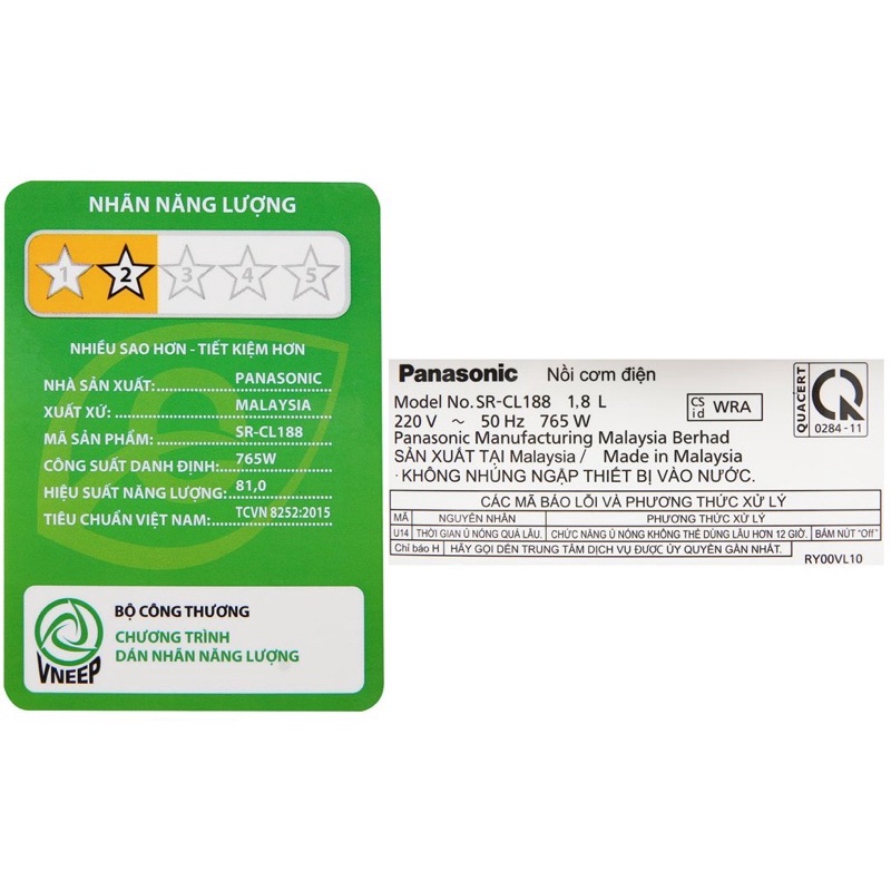 Nồi cơm điện tử Panasonic 1.8 lít SR-CL188WRA