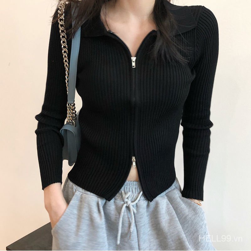 Áo Cardigan Dệt Kim Hai Đầu Tay Dài Dáng Ôm Có Khóa Kéo Thời Trang Mùa Thu Mới Cho Nữ