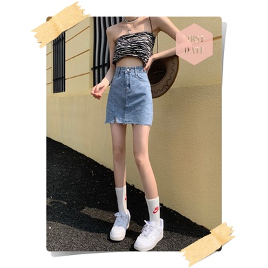 (CÓ SẴN) Chân váy bò Chân váy jean jeans FIRST DATE ngắn xẻ tà váy denim nữ mới túi cạp cao hông váy chữ A | BigBuy360 - bigbuy360.vn