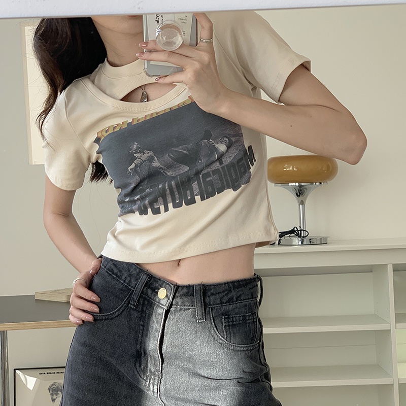 Áo thun nữ ngắn tay in chữ phong cách Hàn Quốc