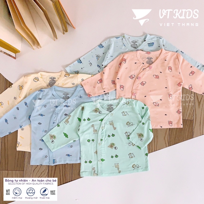 Áo Sơ Sinh Dài Tay Cài Lệch Chất Cotton Siêu Mềm Mịn, Mát Cho Bé Trai, Bé Gái Sơ Sinh (Size 0-3M Đến 6-9M)