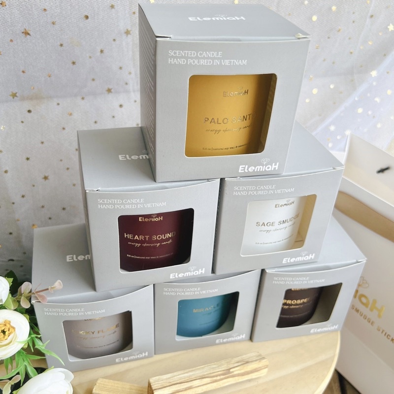 Nến Thơm ElemiaH Thanh Tẩy Và Tăng Năng Lượng Mong Muốn Thảo Mộc Sage Palo Santo