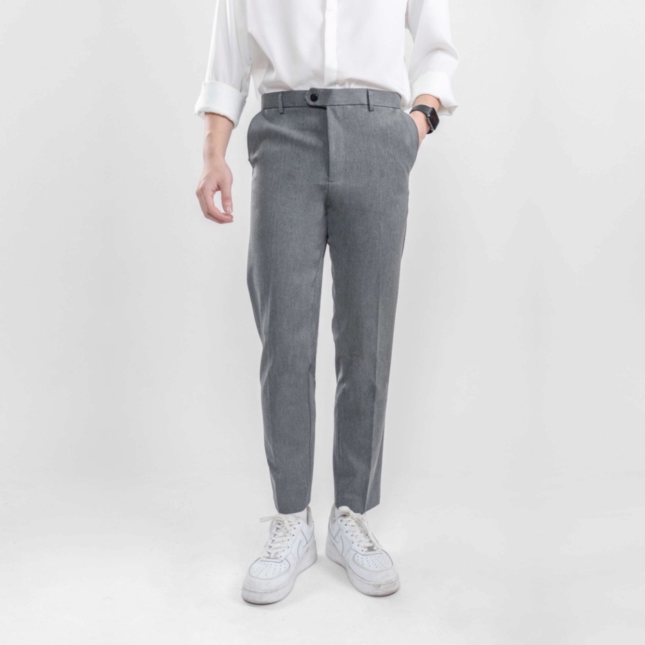 Quần tây âu nam chất vải cotton co giãn - Quần tây nam màu xám co giãn 4 chiều cao cấp