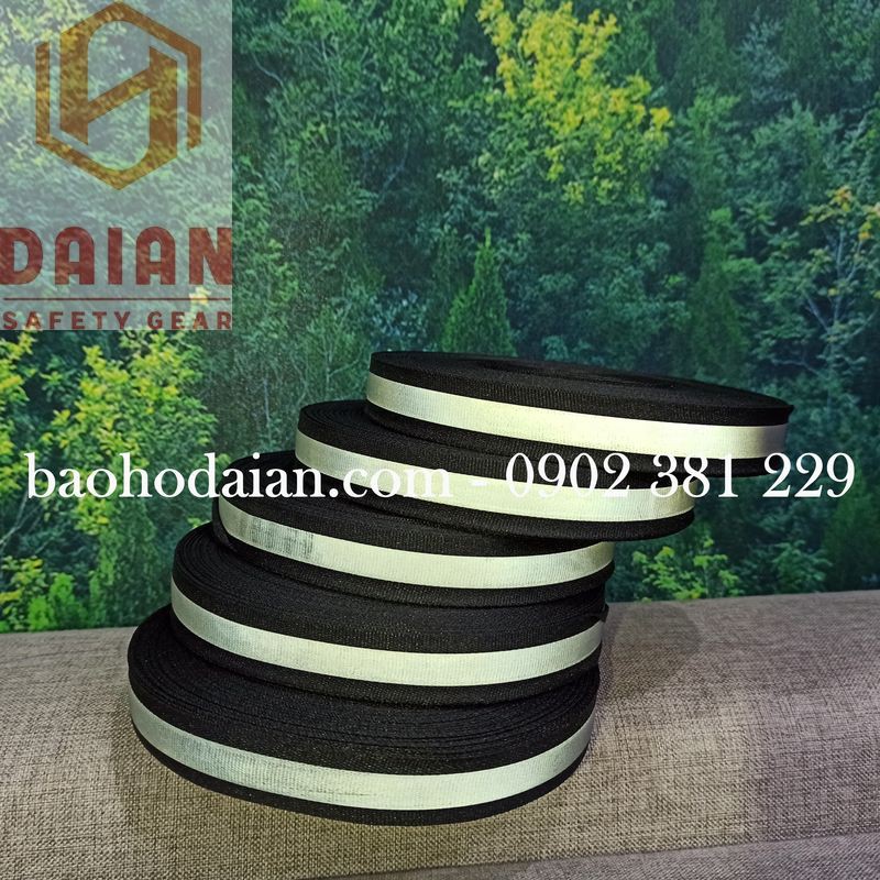 Dây phản quang vải màu đen sọc xám 2cm x 50m (1 cuộn)