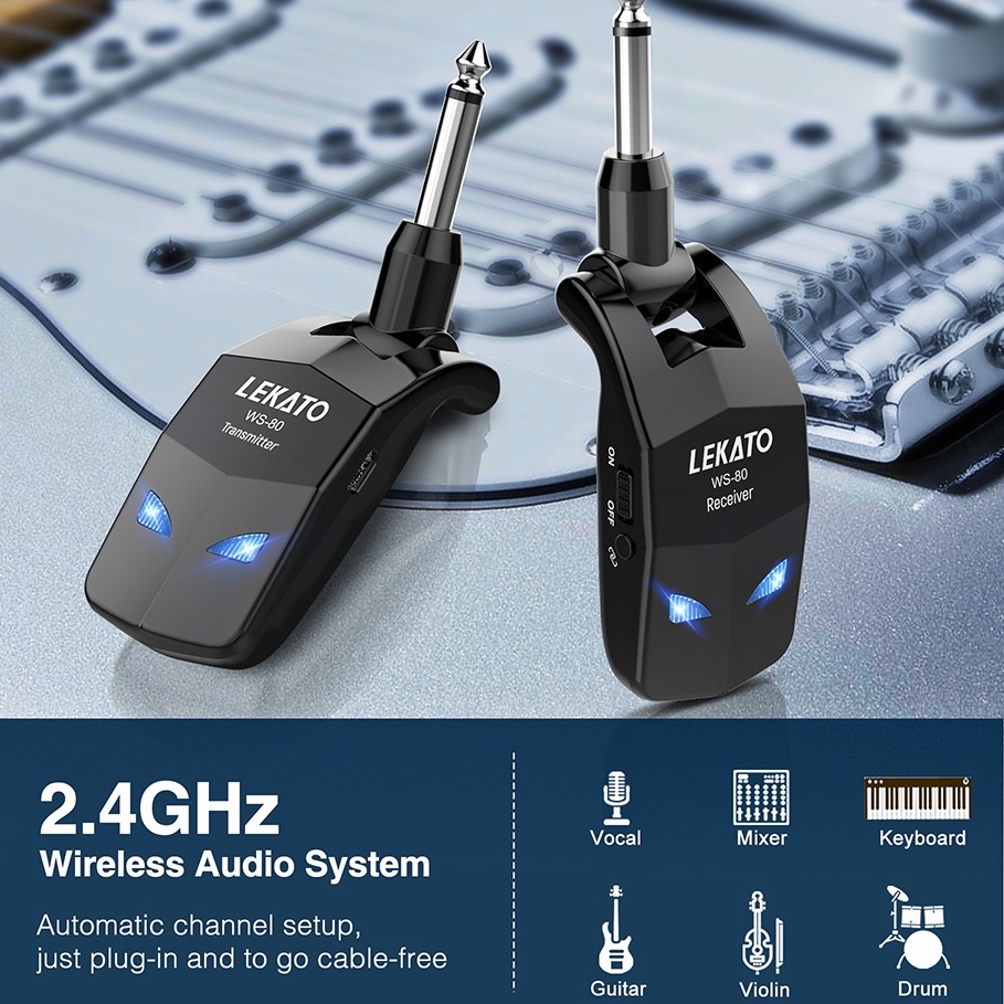 Bộ truyền nhận tín hiệu đàn guitar không dây LEKATO 2.4ghz có thể sạc được