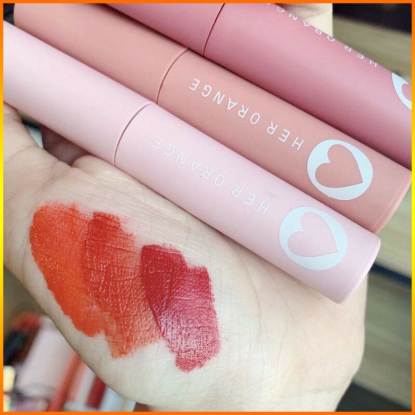 Son kem lì ❤️𝑭𝒓𝒆𝒆𝒔𝒉𝒊𝒑❤️ Set 3 cây son kem lì herorange hộp trái tim hồng siêu cute sang chảnh