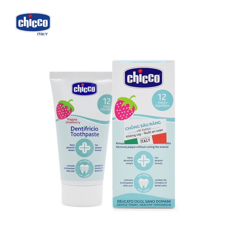 Kem đánh răng Chicco(Chuối táo ; Dâu) cho bé dưới 3 tuổi