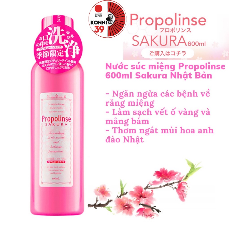 Nước súc miệng Propolinse màu hồng 600ml sạch mảng bám Nhật Bản - Bahachiha