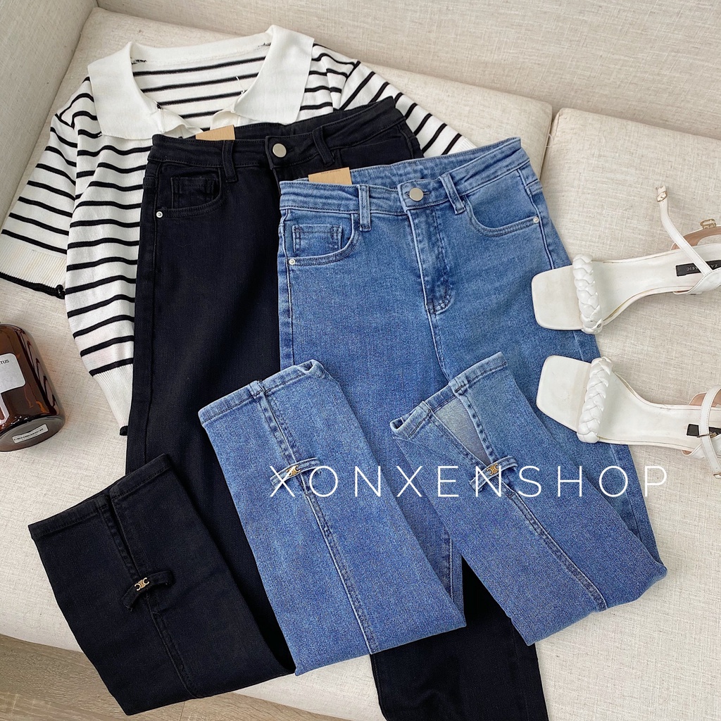 Quần jean suông nữ Quần jean lưng cao lai xẻ XONXEN SHOP size S M L mã 5986