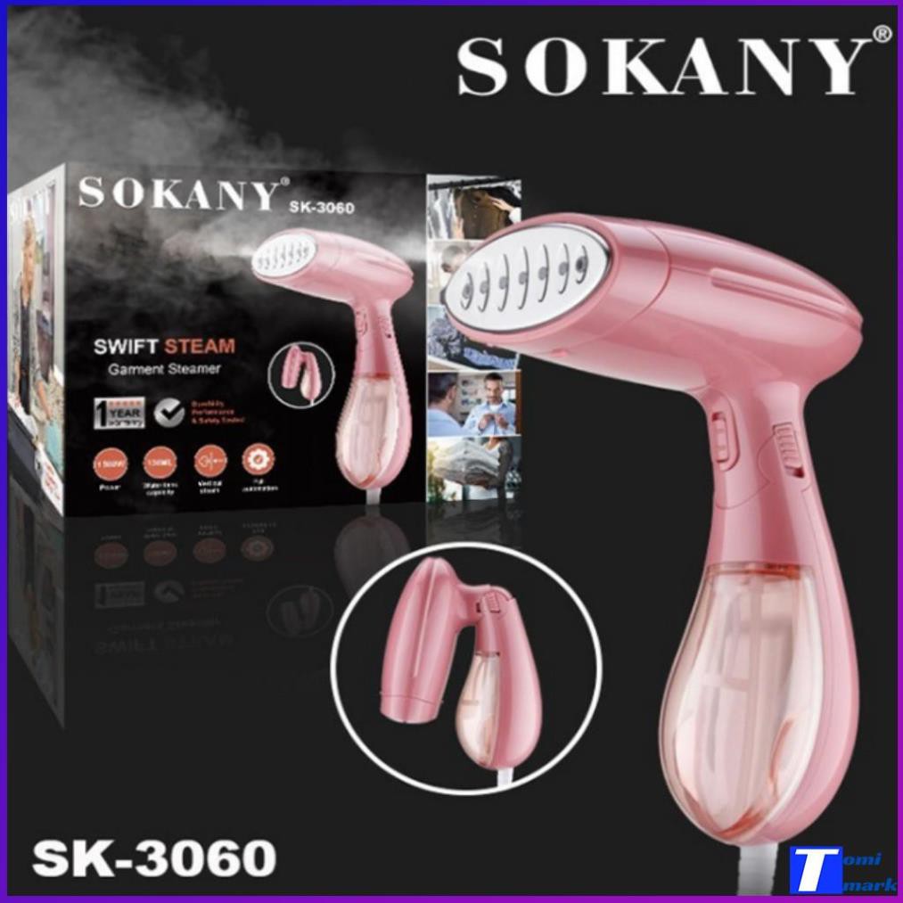 Bàn ủi hơi nước cầm tay SOKANY màu hồng phiên bản gấp gọn dễ dàng mang theo khi đi du lịch, đi công tác