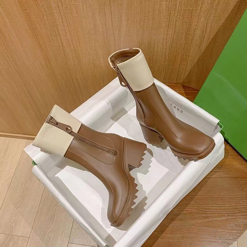 Giày Bốt Martin Cao Gót 7CM Mũi Vuông Có Khóa Kéo Phong Cách Anh Quốc Thời Trang Thu Đông 2022