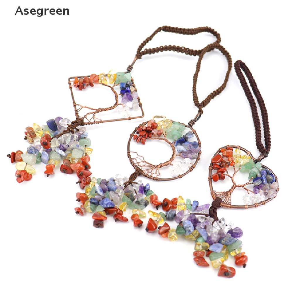[Asegreen] Bảy Luân Xa Tự Nhiên Mặt Dây Hình Cây Sự Sống Bằng Tourmaline Amethyst Good