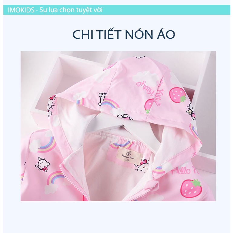 Áo khoác gió bé gái Ravedye Bear 11-23kg áo khoác dù trẻ em 2 lớp chất Poly chống thấm nước nhẹ kín gió có nón có lót