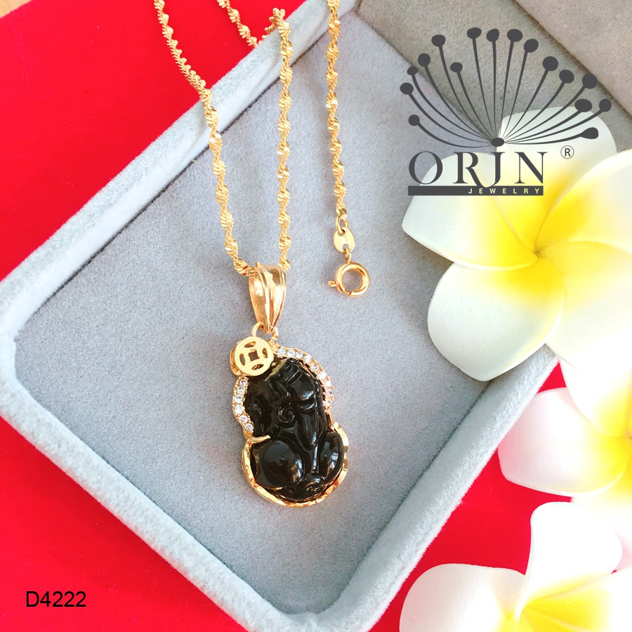 Dây chuyền nữ dạng xoắn mặt tỳ hưu màu đen đính đá thiết kế bền màu cao cấp Orin D4222