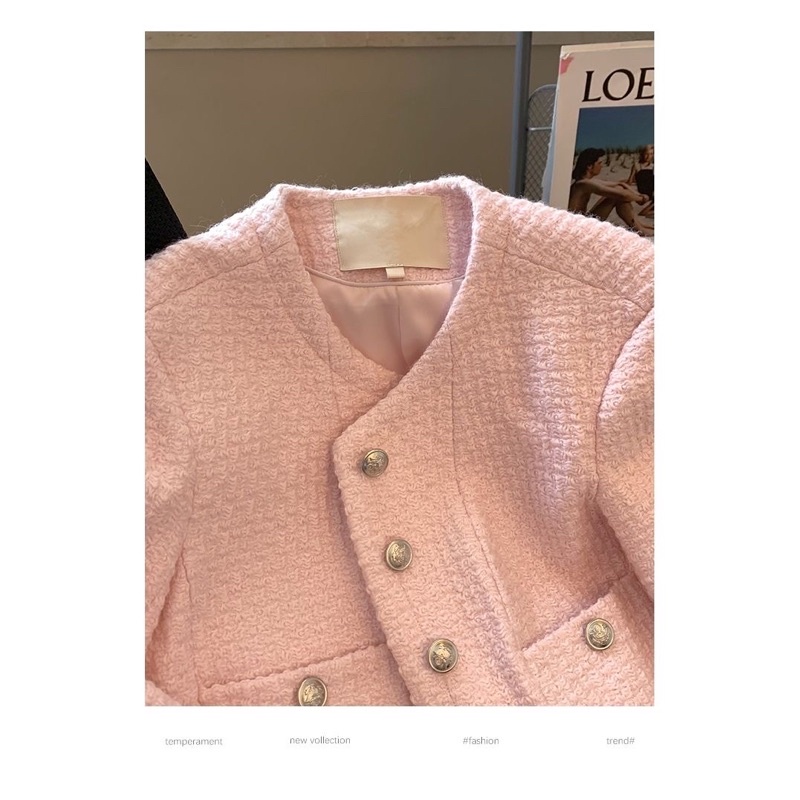 Áo dạ màu hồng vintage Hàn Quốc-