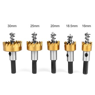 Bộ 5 Mũi Khoan Khoét Lỗ HSS Mạ Titan 16-18,5-20-25-30mm; Bộ 5 Mũi Khoét Thép Gió HSS - Đường Kính 16- 30mm
