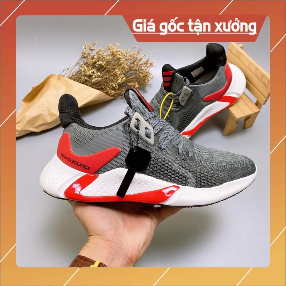 [FreeShip+Giá Hủy Diệt] Giầy Alphabounce xịn sò Full phụ kiện, Giày thể thao nam nữ Sneaker Alphabounce 2020 xám đỏ