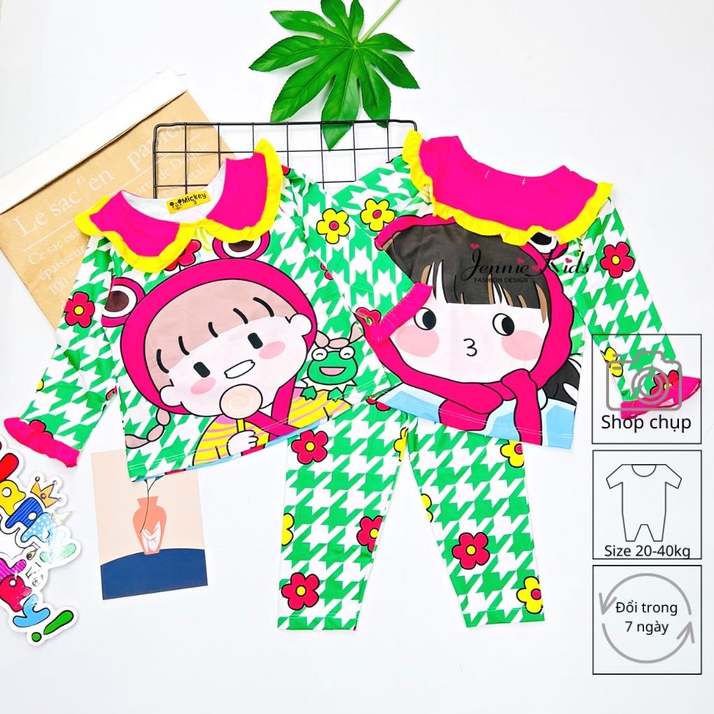 Đồ bộ bé gái 10-22kg dài tay vải thun lạnh 3D cổ sen bèo Jennie kids J496