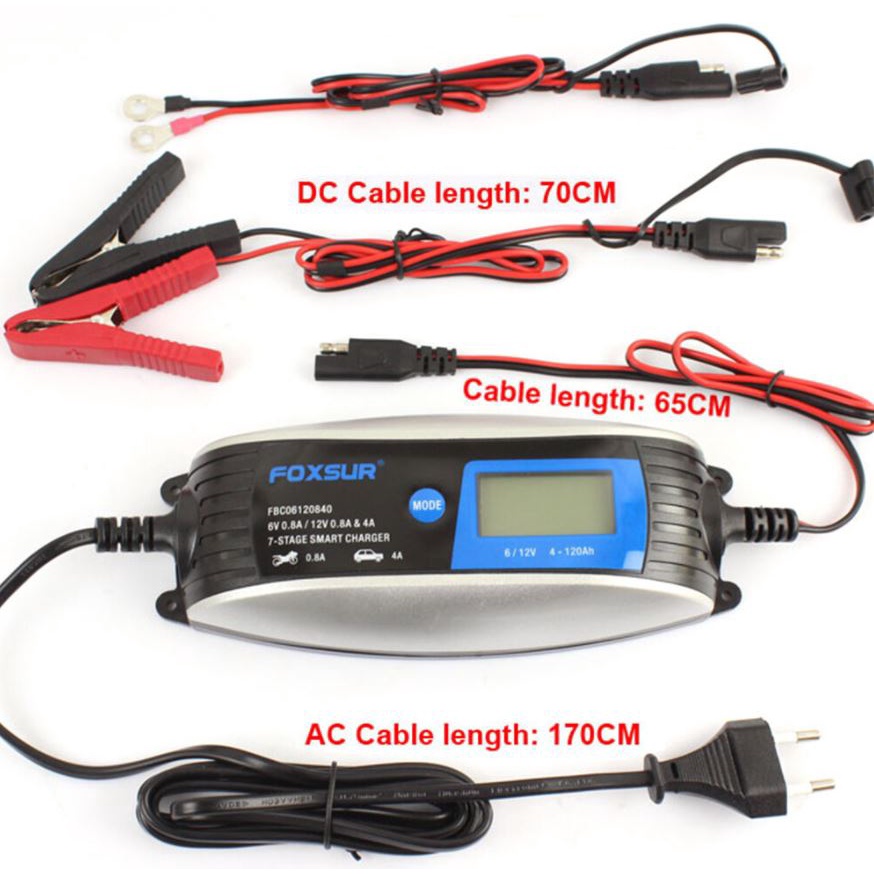 Bộ sạc acquy Foxsur chính hãng 6V,12V/0.8a,4A/4aH - 120aH