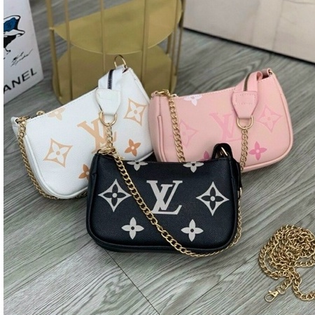 Túi đeo chéo nữ kẹp nách LV kèm dây xích cá tính