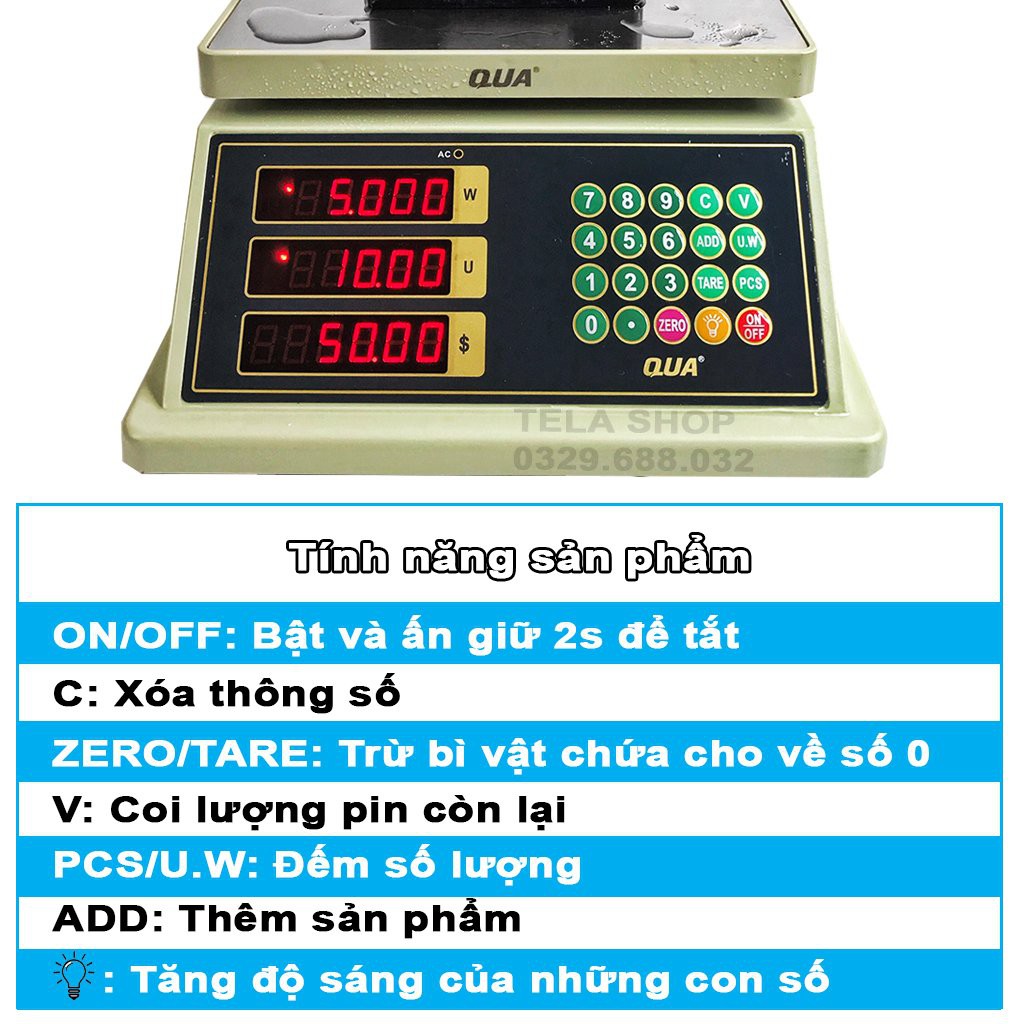 Cân Điện Tử Tính Tiền 30kg Chống Nước Hai Màn Hình Trước Sau Tela Shop