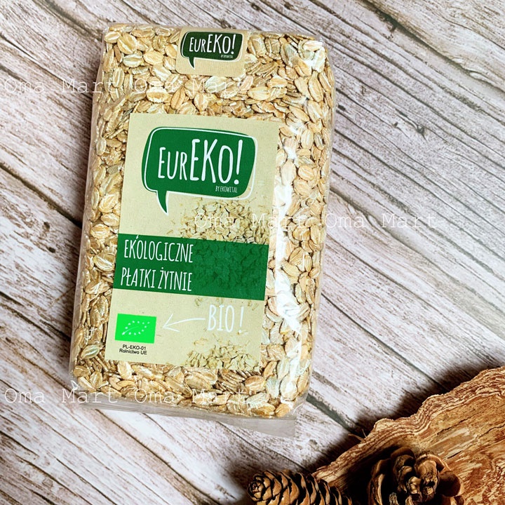 Hạt lúa mạch đen nguyên cám cán dẹt hữu cơ Eureko 300g (Date 06/09/2021)