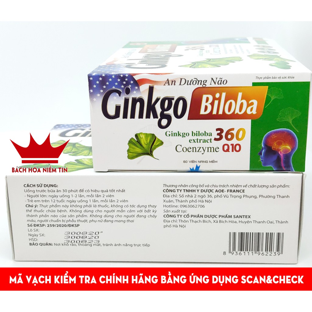 Viên uống An Dưỡng Não Ginkgo Biloba 60 - Thành phần thảo dược giúp Giảm đau đầu chóng mặt, rối loại tiền đình