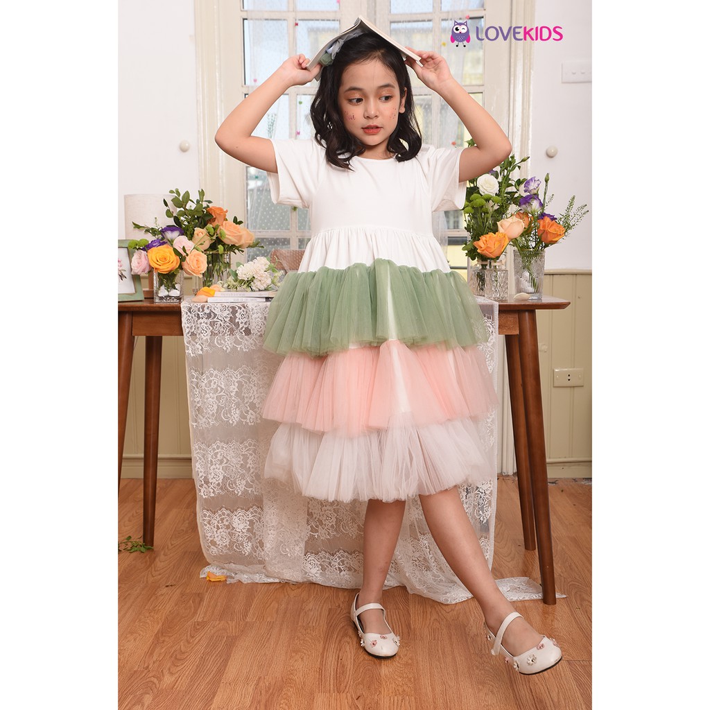 Váy cộc tay phối ren tầng GMG21DR002/ LKG21DR002 - Lovekids