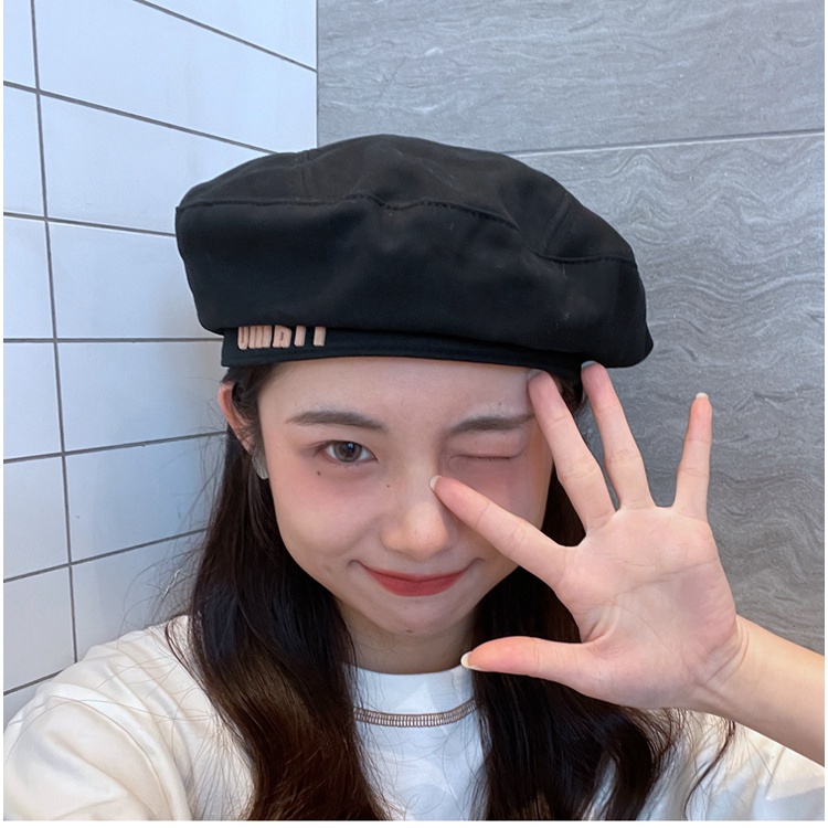 Mũ Beret Mỏng In Chữ Màu Đen Thời Trang Xuân Hè Phong Cách Hàn Quốc Cho Nữ