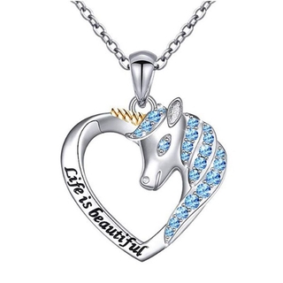 Vòng cổ mặt hình trái tim kỳ lân đính đá sapphire thời trang cho nữ