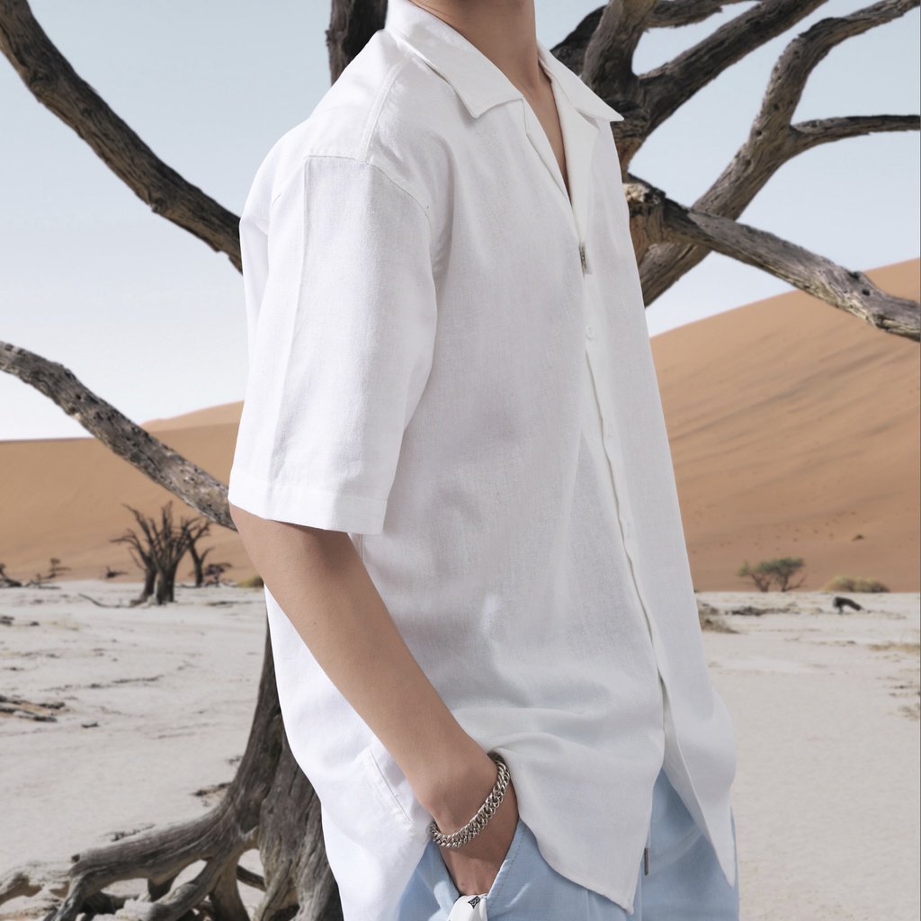 Áo sơ mi tay ngắn đen, trắng Oversize vải Linen cao cấp mặc thoải mái, thoáng mát CATSA ATN178 - 177